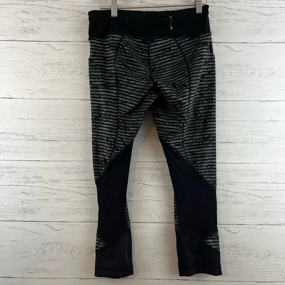Lululemon Black and Gray Cropped Thigh Pocket‎ Leggings Size 6